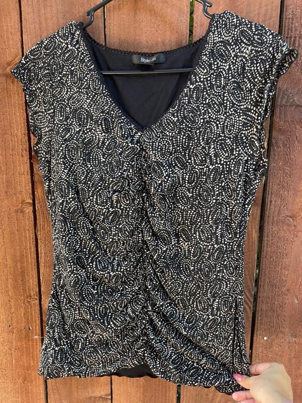 Y2k Whimsygoth Fairy- Grunge Ruched Dotted Pattern V Neck Top Sz M
